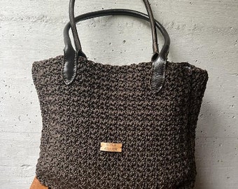 Handmade gray crochet tote bag