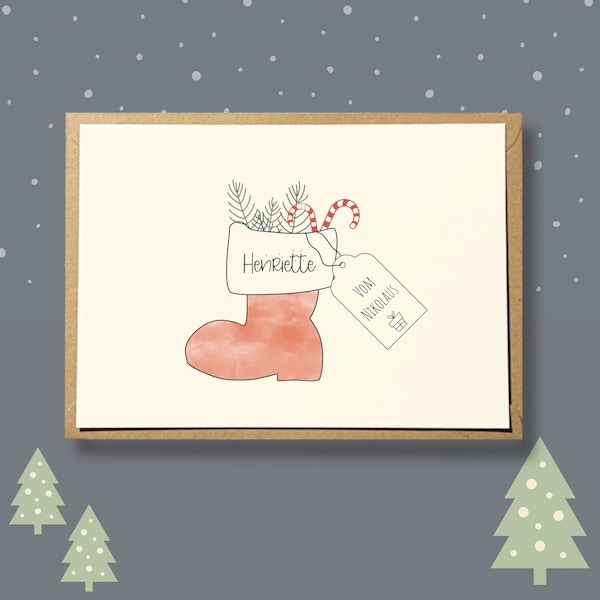 Karte zum Nikolaus, personalisierte Karte zum Nikolaus, Nikolauskarte mit Name