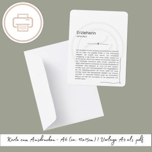 Karte Definition "Erzieherin" zum Ausdrucken, druckbares Last Minute Geschenk | Druckvorlage, Printables Abschied Kindergarten