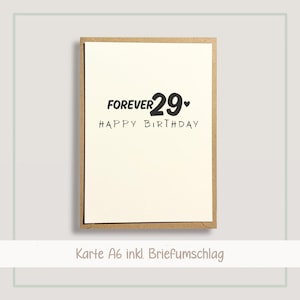 Forever 29 Karte, lustige Geburtstagskarte | Karte Happy Birthday mit Briefumschlag