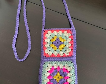 Kleurrijke oma vierkante gehaakte crossbody telefoontas