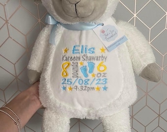 Personalised Lamb | Embroidered Soft Toy with Name or Birth Details or Message of your choice | Custom Baby Gift | Teddy Bear | Keepsake
