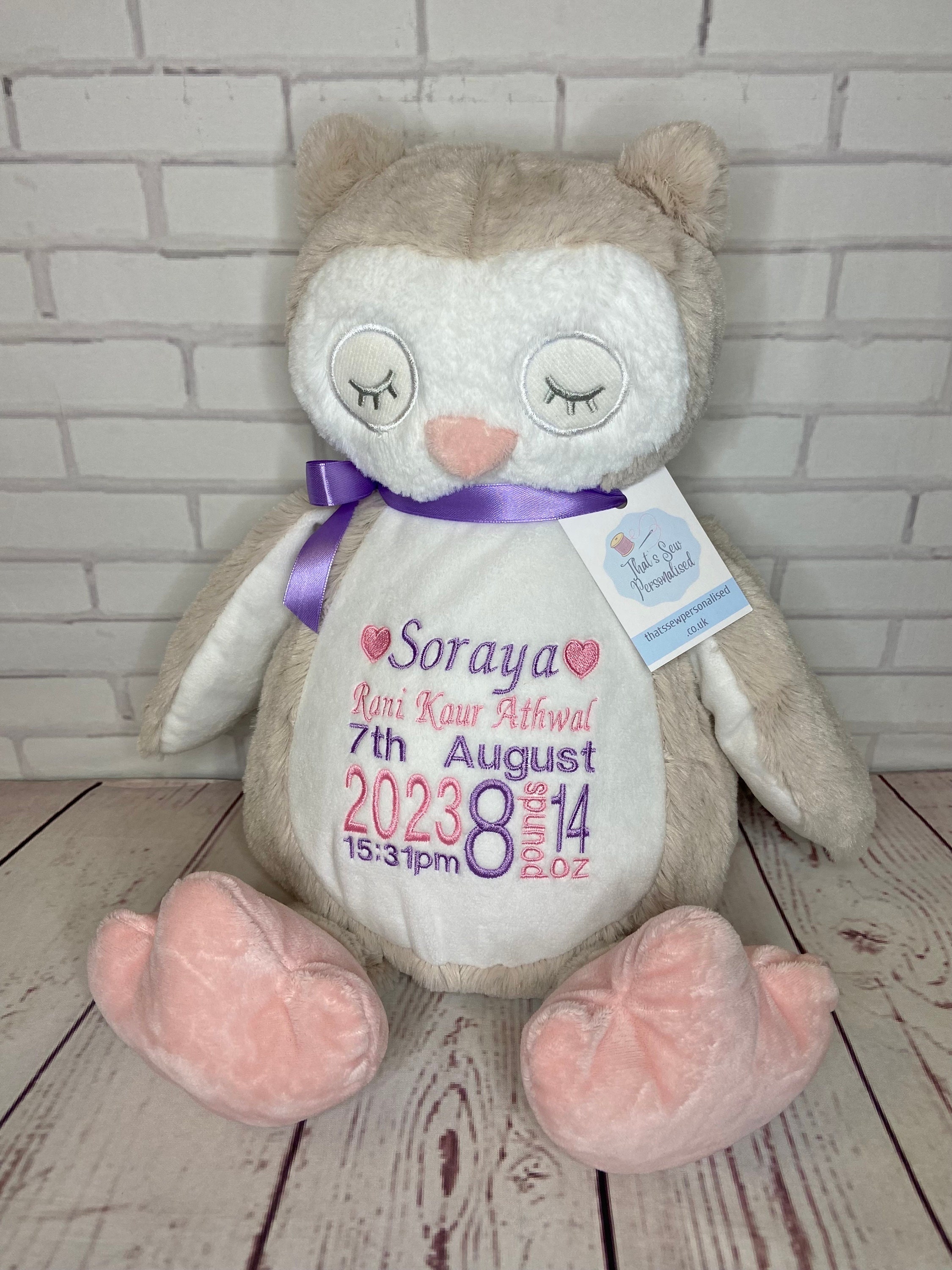 Personalised Embroidered Owl Teddy Bear Soft Toy New Baby