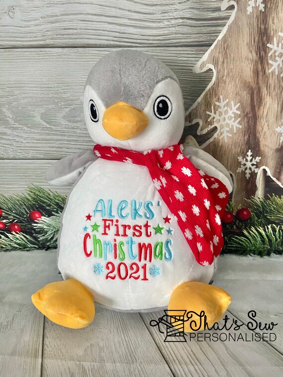 Personalised Embroidered Christmas Penguin Teddy