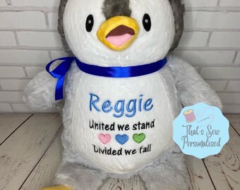 Personalised Embroidered Penguin Teddy Bear Soft Toy, New Baby Keepsake Gift