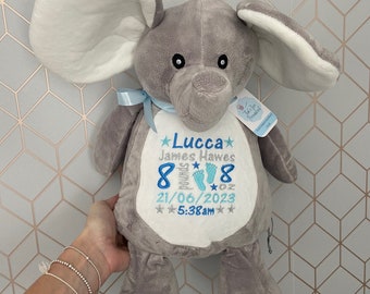 Personalised Embroidered Elephant Teddy Bear Soft Toy, New Baby Keepsake Gift