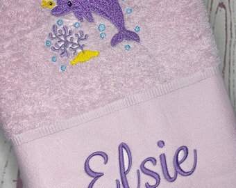 Personalised Embroidered Children’s Dolphin Hand Towel