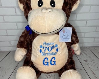 Personalised Embroidered Monkey Teddy Bear, Soft Toy, New Baby Keepsake Gift