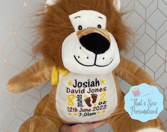 Personalised Embroidered Lion Teddy Bear Soft Toy, New Baby Keepsake Gift