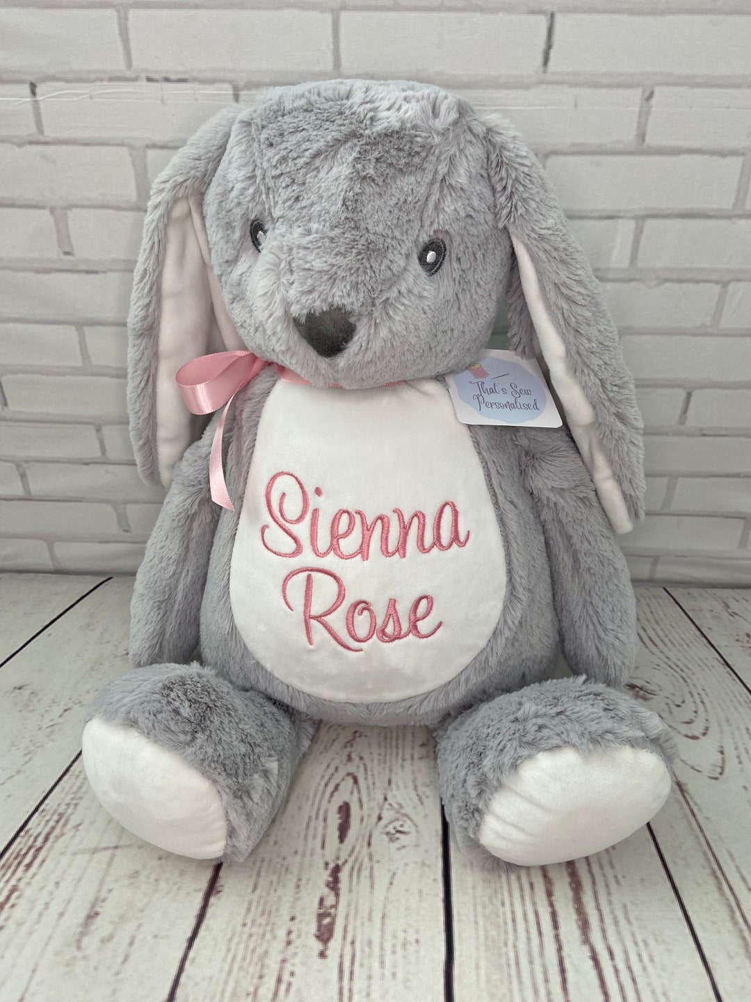 Personalised Embroidered Grey Bunny Rabbit Teddy Bear, Soft Toy, New ...