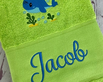 Personalised Embroidered Children’s Whale Bath Towel