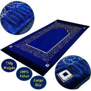 Nueva alfombra de oración de terciopelo estilo Mihrab (750 g) -Alfombra de oración grande / Janamaz - / Tamaño: 110 x 70 cm - Hecho en Turquía