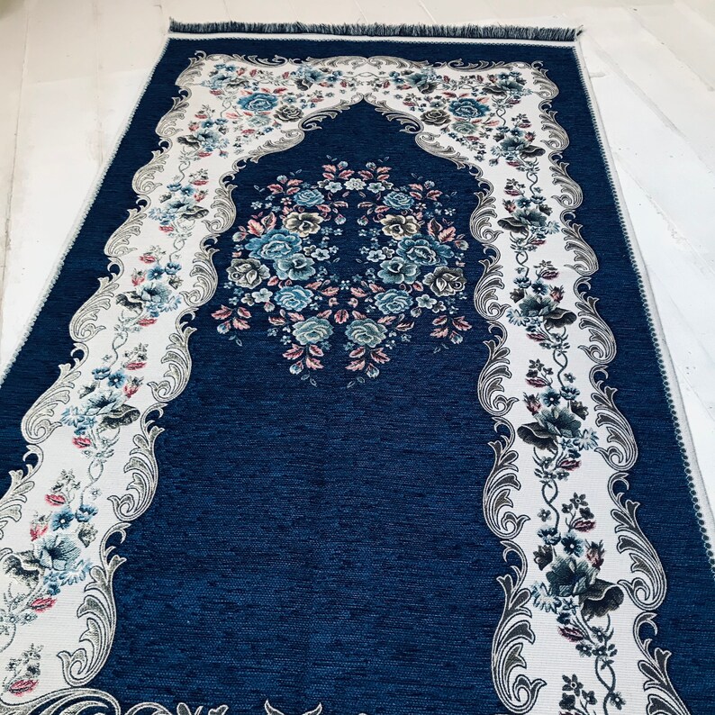 Premium Foldable Cushion Prayer Mat - Floral Arch Blue and Pink