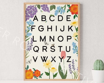 Alphabet Poster Descarga digital, Póster educativo, Aula / Sala de juegos / Arte de pared de guardería