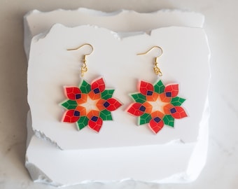 Philippine Capiz Parol Filipino Christmas Lantern Inspired Earrings Bougainvillea