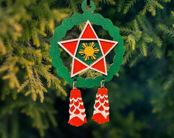 Filipino Capiz Parol Wooden Christmas Ornament