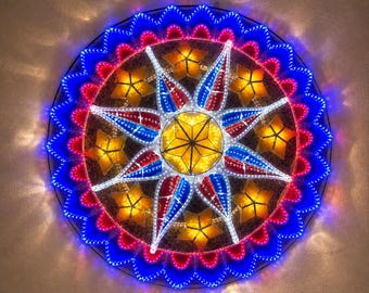 PRÉCOMMANDE Lanterne de Noël LED drapeau philippin Tala avec anneau Capiz Parol Philippines (PH1)