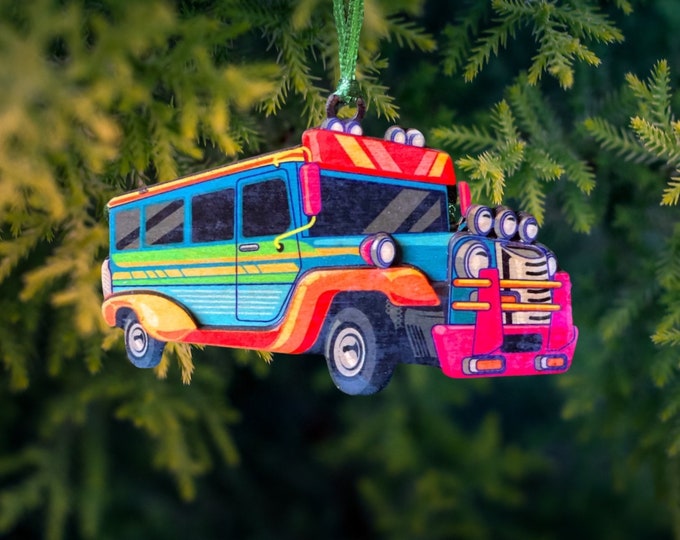 Filipino Jeepney Wooden Christmas Ornament