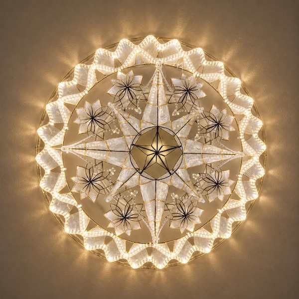 PREORDER LED Soft White Tala with Ring Capiz Parol Philippines Christmas Lantern (ST46)