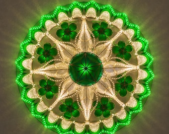 VORBESTELLUNG 25" LED Tala mit Ring Capiz Parol Philippinen Weihnachtslaterne Design 14 (Grüne Blume)