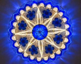 Vorbestellung: LED-Tala mit Ring, Capiz Parol, Philippinen, Weihnachtslaterne, blaue Blume