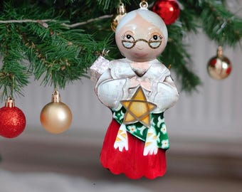 Tin Filipino Miss Lola Santa Christmas Ornament