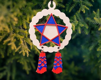 Filipino Capiz Parol Wooden Christmas Ornament