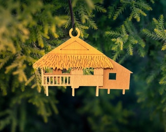 Filipino Bahay Kubo Wooden Christmas Ornament