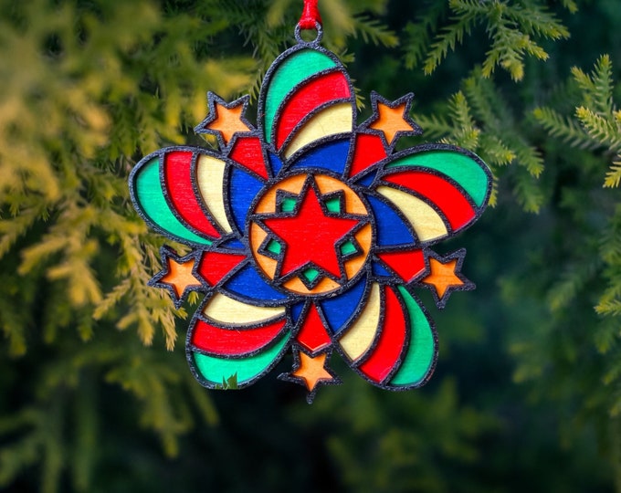 Filipino Capiz Firework Parol Wooden Christmas Ornament