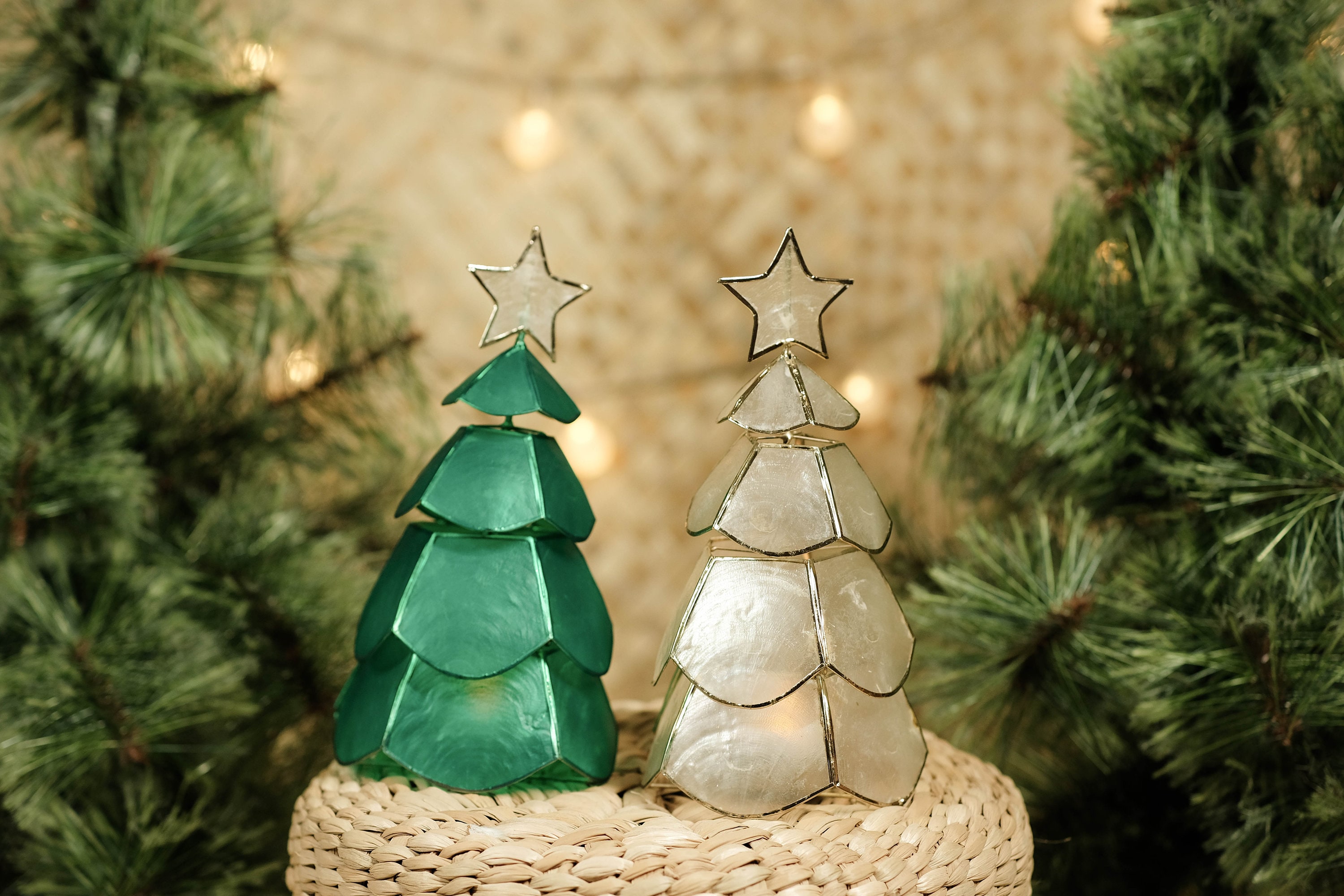 Capiz Christmas Tree TeaLight Holder Decoration