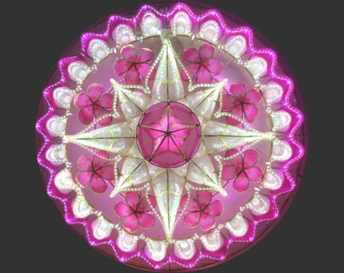 LED Tala with Ring Capiz Parol Philippines Christmas Lantern Design 12 (Pink Flower)