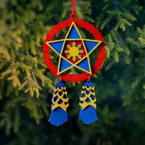 Filipino Capiz Parol Wooden Christmas Ornament