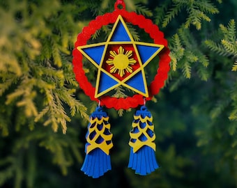 Filipino Capiz Parol Wooden Christmas Ornament