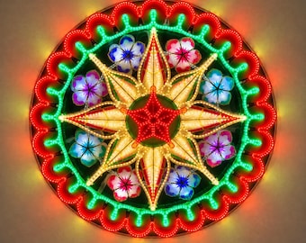 LED Tala mit Ring Capiz Parol Philippinen Weihnachtslaterne Design ST84