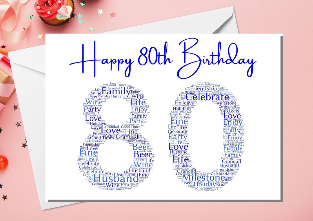 Personalized 80th Birthday Card: Word Art Print - Etsy