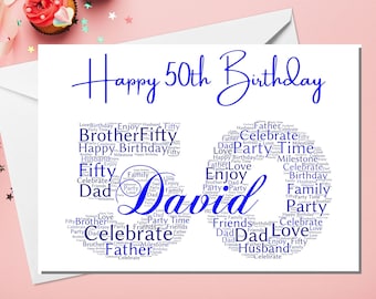 Personalised 50th Birthday Gift Word Art For Him Uncle Dad Any Number 30th 40th