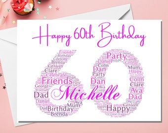 Personalized 60th Birthday Word Art Card: Custom Keepsake Gift - Etsy