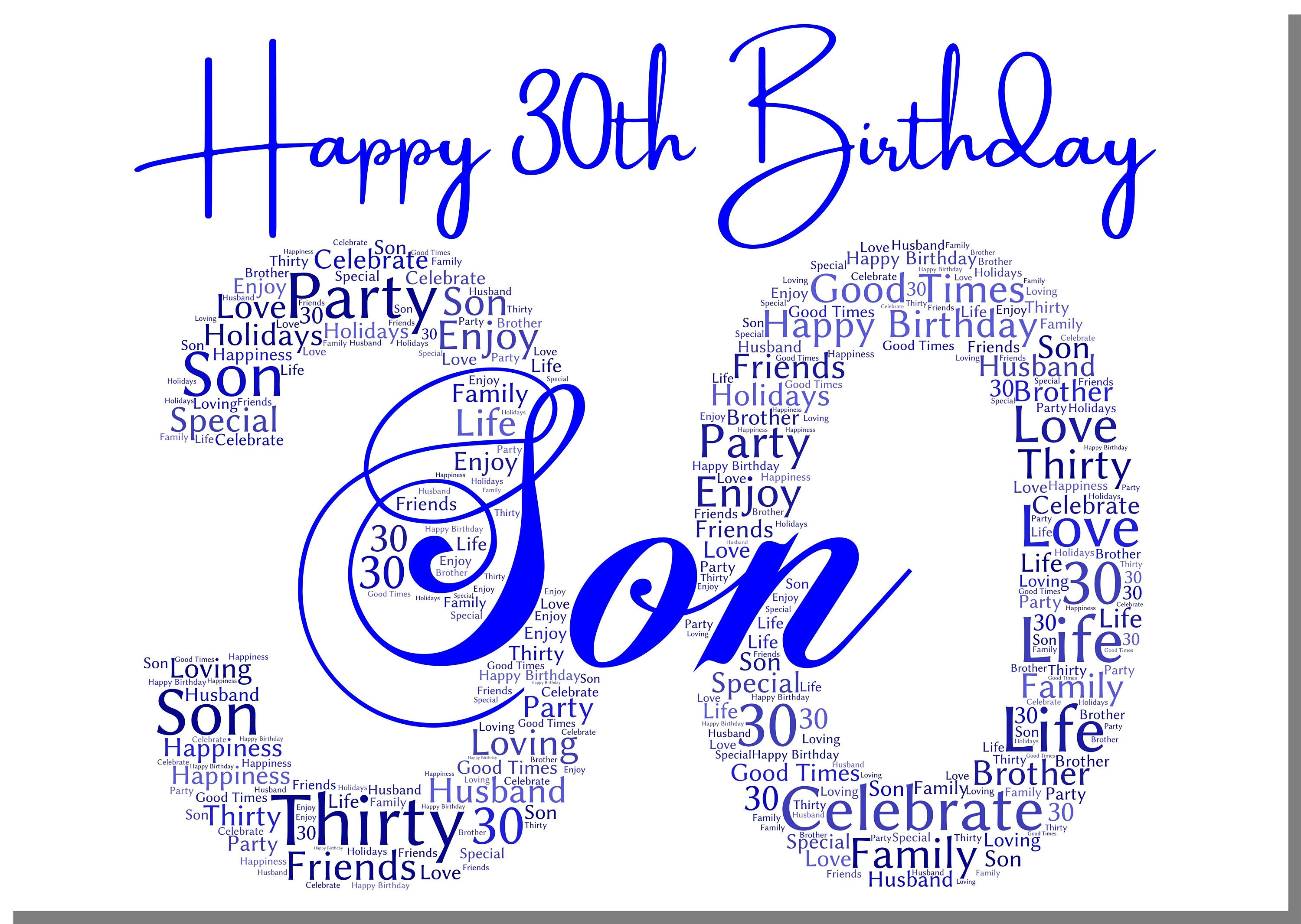30th Birthday Card For Son Personalised Word Art Print Etsy UK more-of-the-30th-birthday-basket-surprise-30th-birthday-30th-birthday
