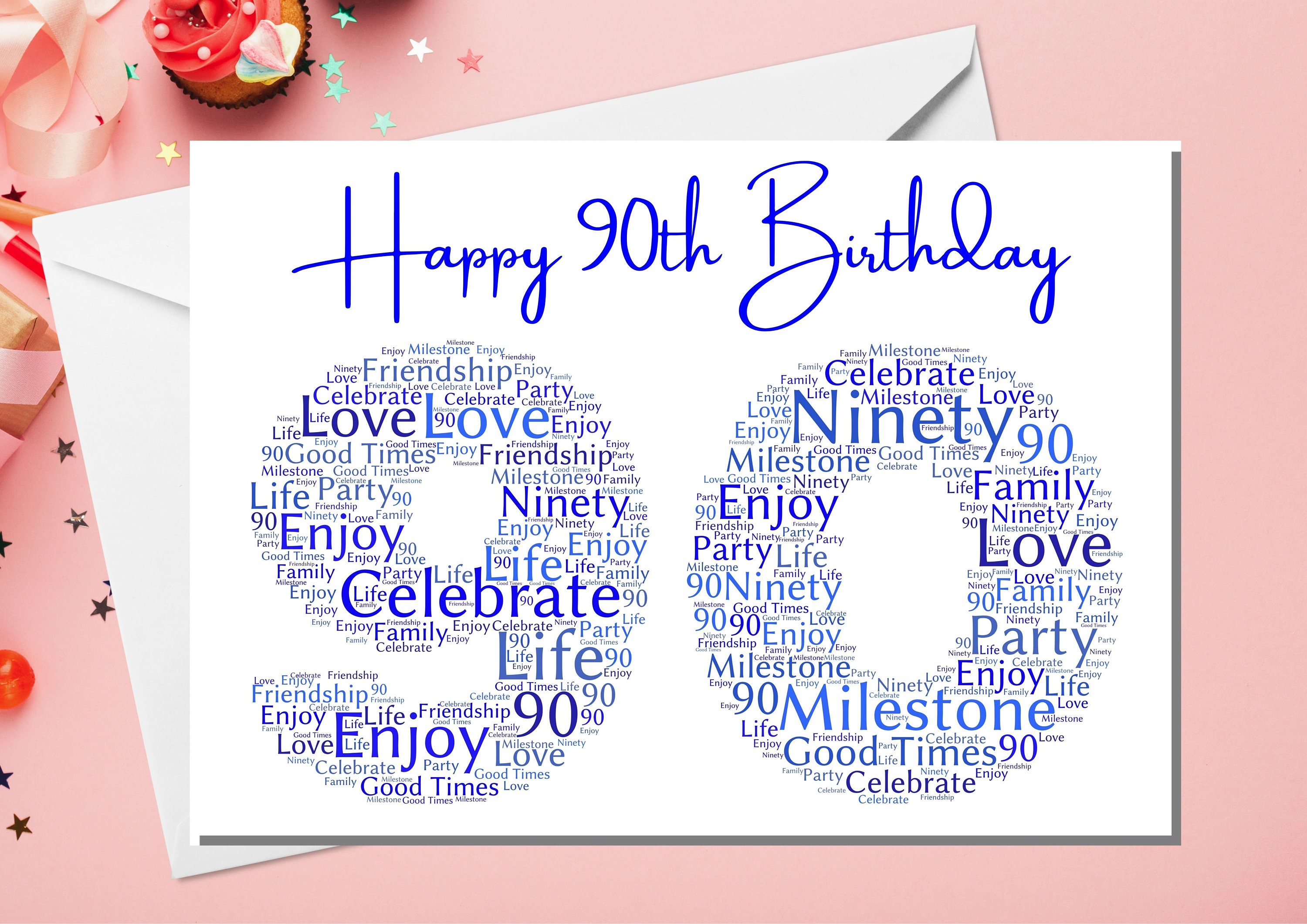 Personalized 90th Birthday Card: Word Art Print - Etsy