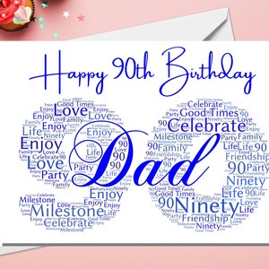 90th Birthday Card for Dad, 90 Today, 90th Greeting card , Milestone Birthday, Ninety Wordart Gift