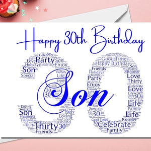Personalized 30th Birthday Card for Son: Word Art Print
