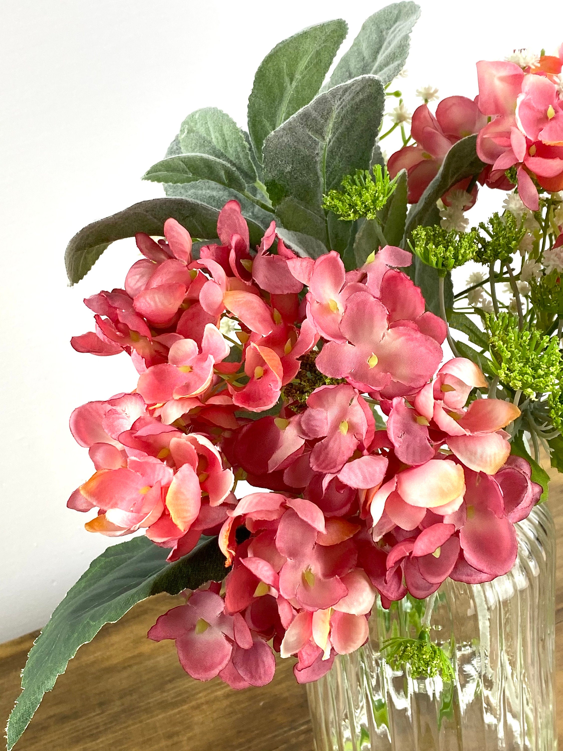 Faux Deep Pink Hydrangea Gypsophila Lambs Ear &Cow Perejil Etsy