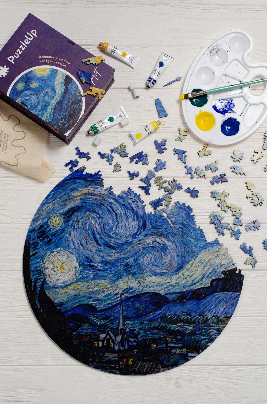 Wooden Puzzle for Adult Starry Night by Van Gogh Jigsaw Etsy