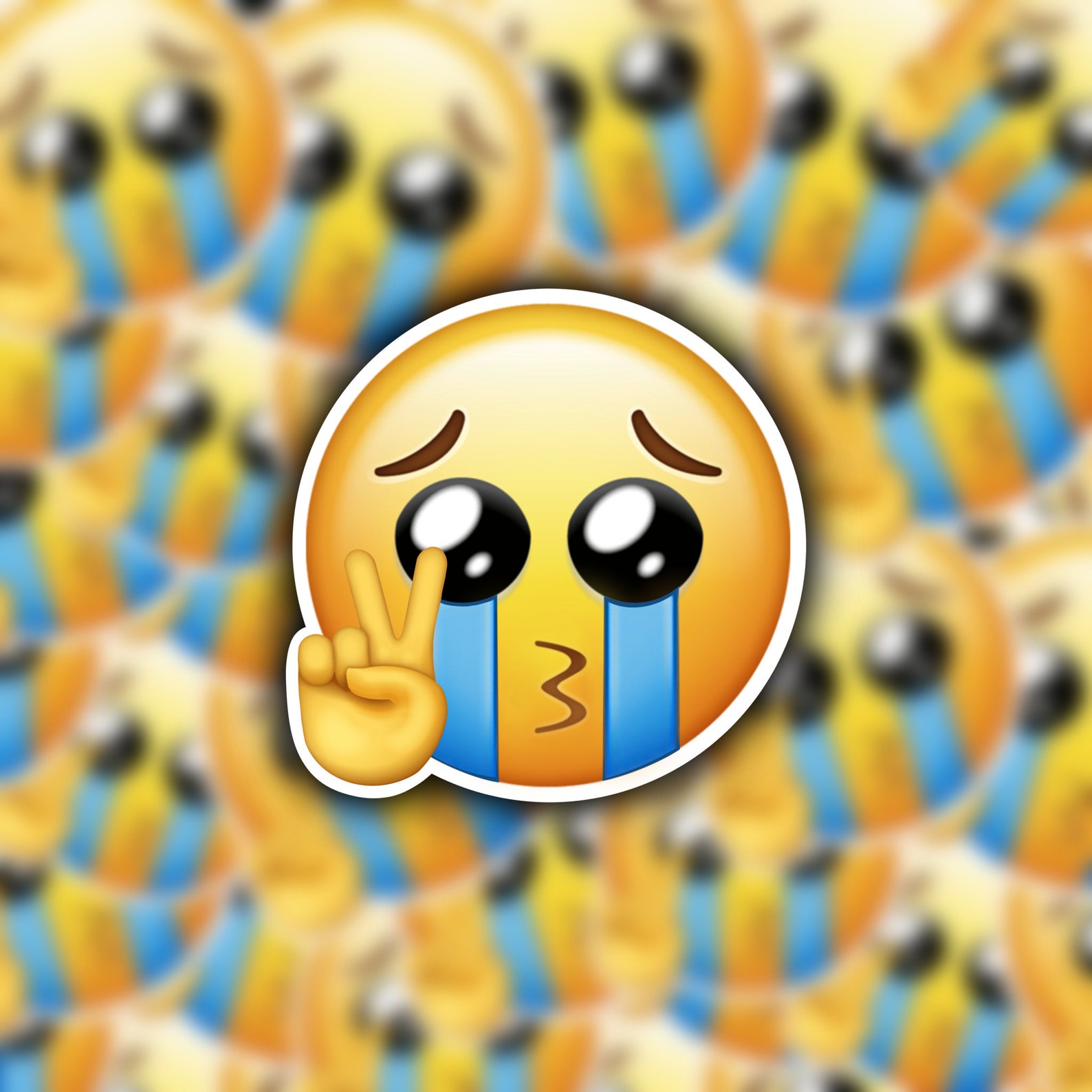 Crying Peace Sign Kissing Face Emoji Sticker Etsy