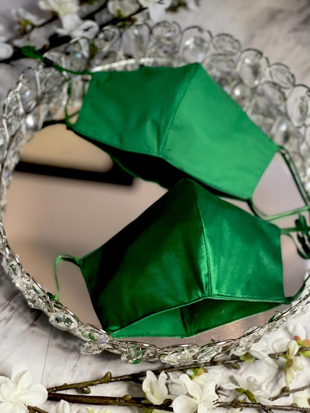 Dual Emerald Green Satin Face Mask Etsy