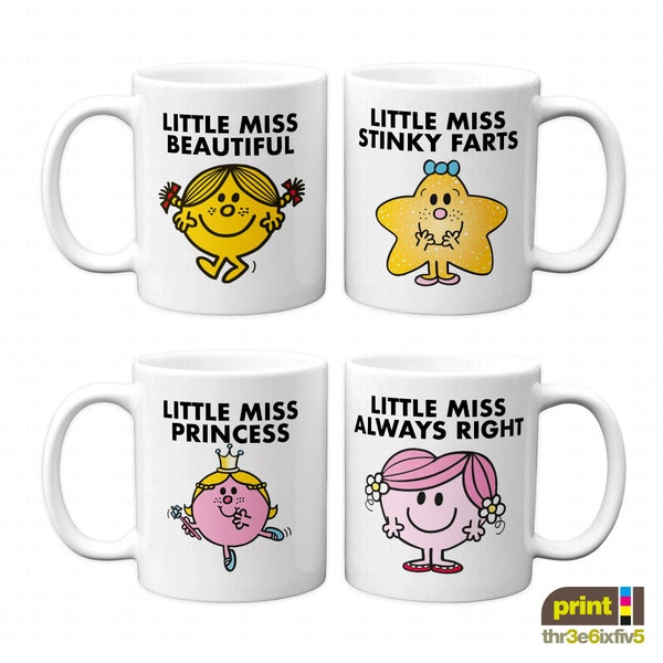 Little Miss Inspired Novelty Funny Joke Cartoon Personalised Mug, Little Miss Personalised Cup, Mr Men Mug, Little Miss Mug, Gift for Girl
