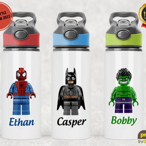 Personalised Lego Superhero Water Bottle, Boys Water Bottle, School Water Bottle, Gym Bottle, Childs Gift, Boys Gift, School Bottle for Boy,