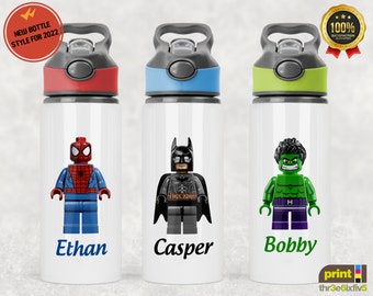 Personalised Lego Superhero Water Bottle, Boys Water Bottle, School Water Bottle, Gym Bottle, Childs Gift, Boys Gift, School Bottle for Boy,