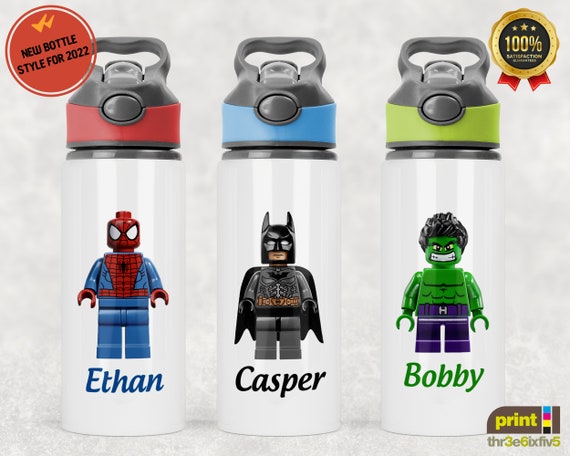 Personalised Lego Superhero Water Bottle, Boys Water Bottle