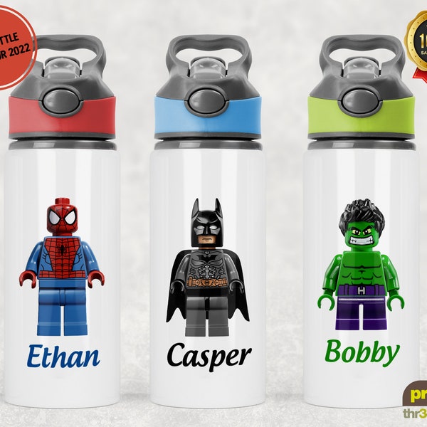 Personalised Lego Superhero Water Bottle, Boys Water Bottle, School Water Bottle, Gym Bottle, Childs Gift, Boys Gift, School Bottle for Boy,